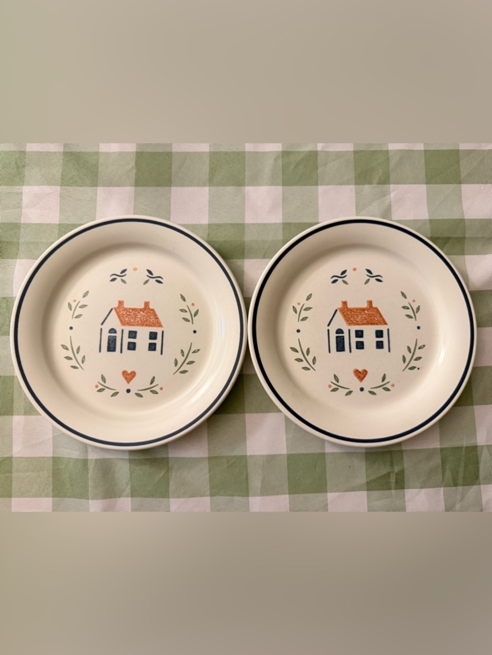 Vintage Plate Set House by Market Square Cream Stoneware Cottagecore Grannycore